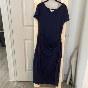 Nine Britton Amber Knit Blue Midi wrap Dress Short Sleeve